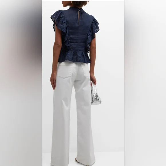 Sandro Owell High Waist Wide leg jeans, White, Size FR 40/US8,NWT